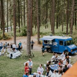 Food truck next to lodge lawn