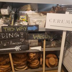 Signs from the decorations closet