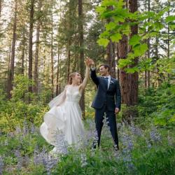 Couple in lupine forest